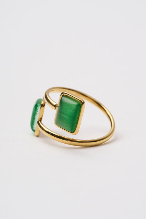 Tre Emme Anelli Oro Spirale Verde Quadrato Donna - 2