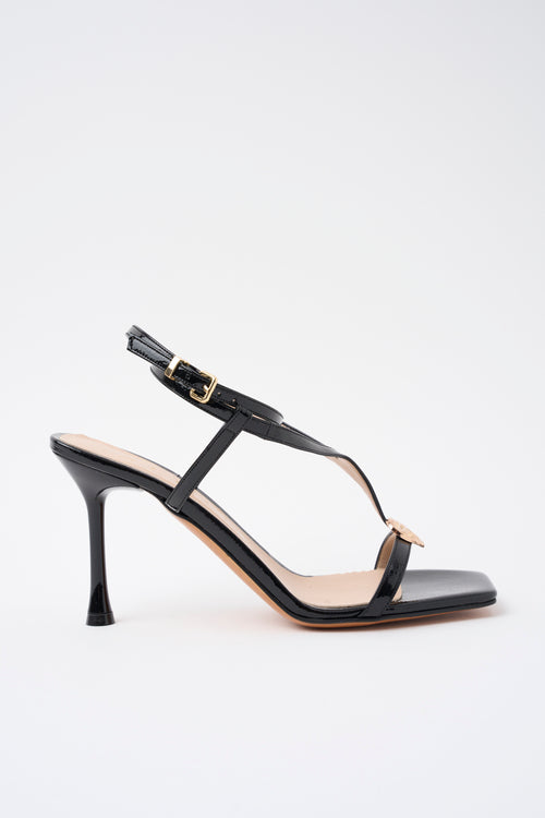 Albano Sandalo Nero/acc.platino Donna